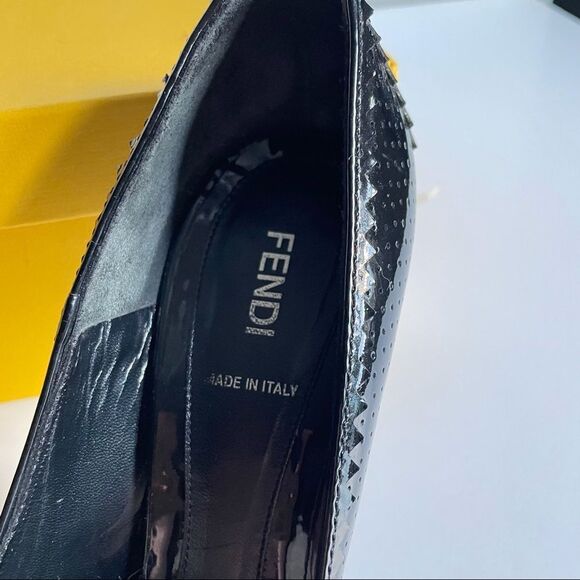 Y2K Fendi Designer Patent Leather Peep Toe Pump Sz 10 - Picture 9 of 14